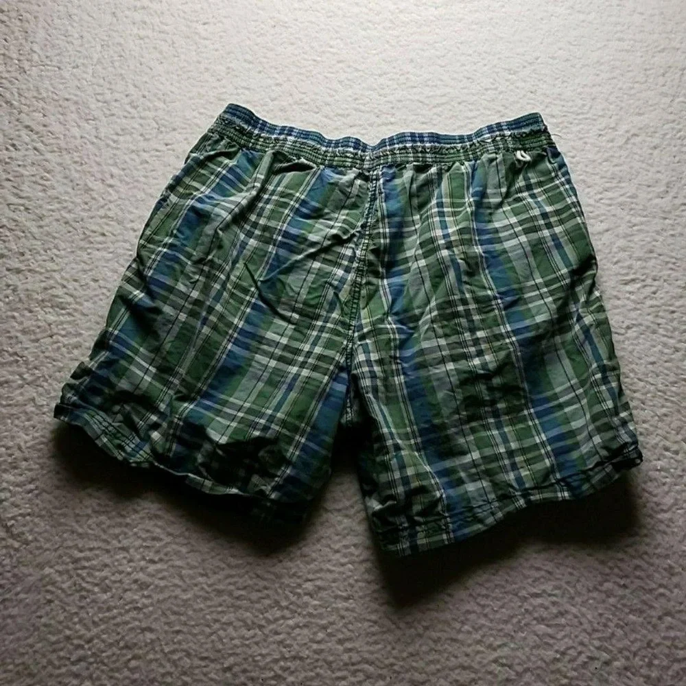 Tommy Hilfiger Swim Trunks Mens XL Green Plaid Lined Board Shorts Drawstring